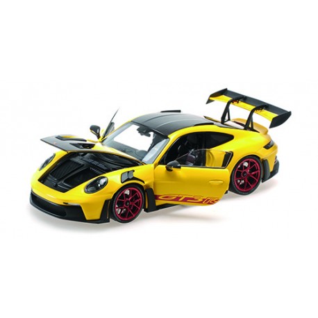 Porsche 911 992 GT3RS 2024 Yellow with Weissach Package with Red Wheels Minichamps 110062025