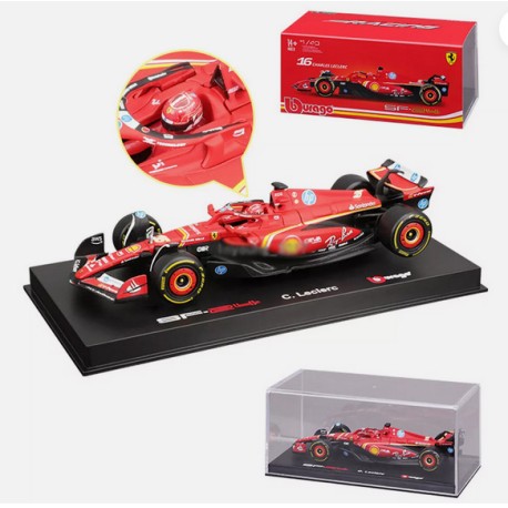 Ferrari SF-24 - with Driver and Showcase 16 Charles Leclerc F1 4th Saint Marin Imola 2024 Bburago BU36843-L-IMOLA