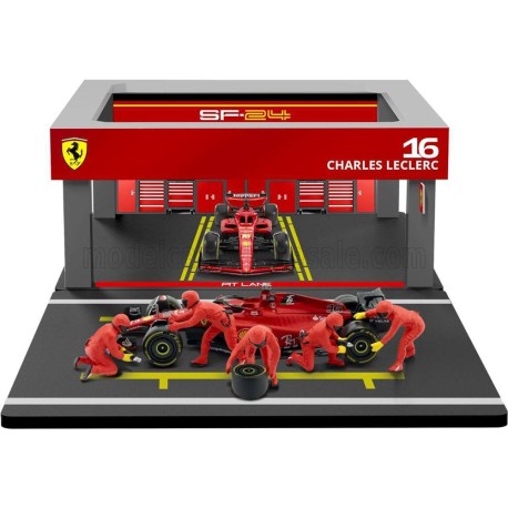 Ferrari SF24 Diorama Garage Pit-Stop 16 Charles Leclerc F1 2024 Bburago 18-36862-L