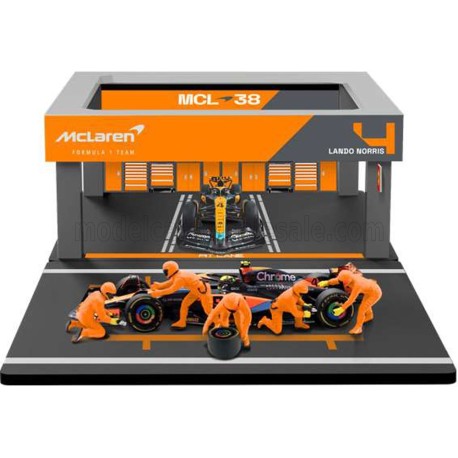 McLaren Mercedes MCL38 Diorama Garage Pit-Stop 81 Oscar Piastri F1 2024 Bburago 18-38451-P