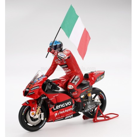 Ducati Desmosedici GP22 with driver and flag 63 Francesco Bagnaia Moto GP Winner Italie 2022 Truescale TSMMC0026