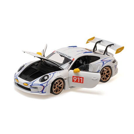 Porsche 911 992 GT3RS 2023 White Yellow Decor Minichamps 110062042