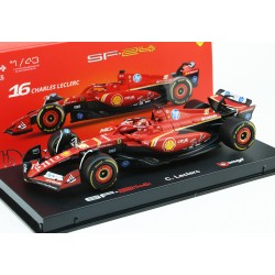 Ferrari SF-24 - with Driver and Showcase 16 Charles Leclerc F1 Winner Monaco 2024 Bburago BU36843-L-MONACO