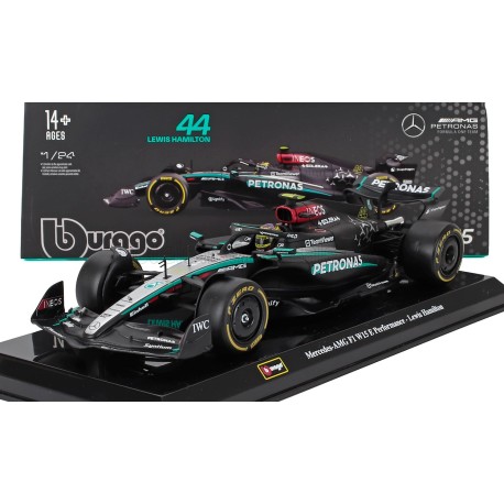 Mercedes W15 EQ Performance with showcase 44 Lewis Hamilton F1 2024 Bburago BU28063-H