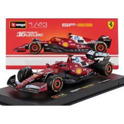 Ferrari SF25 with driver and showcase 16 Charles Leclerc F1 2025 Bburago BU36852-L