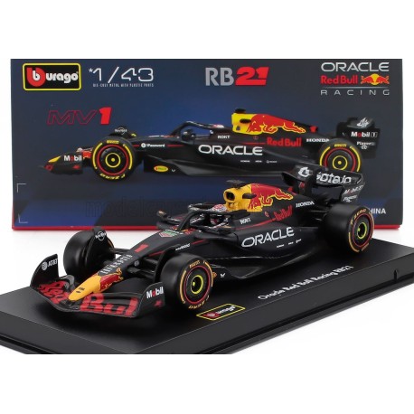 Red Bull RB21 with driver and showcase 1 Max Verstappen F1 2025 Bburago BU38234-V