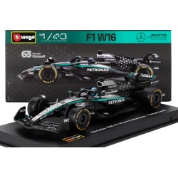 Mercedes AMG W16 with driver and showcase 63 George Russell F1 2025 Bburago BU38238-R