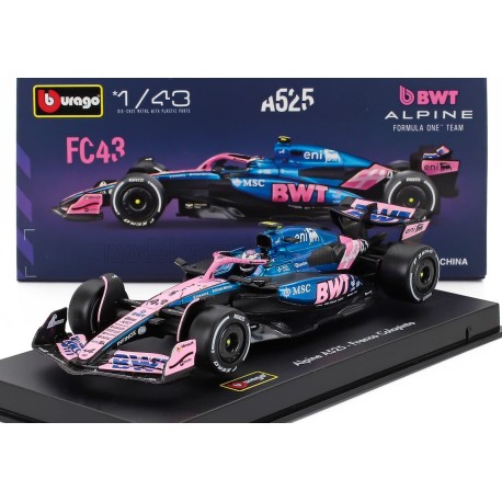 Alpine Renault A525 with driver and showcase 43 Franco Colapinto F1 2025 Bburago BU38258-C