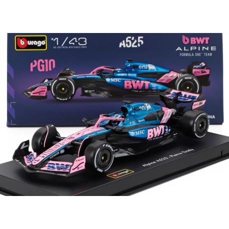Alpine Renault A525 with driver and showcase 10 Pierre Gasly F1 2025 Bburago BU38258-G