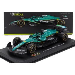 Aston Martin Mercedes AMR25 with driver and showcase 18 Lance Stroll F1 2025 Bburago BU38251-S