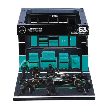 Mercedes W16 Diorama Garage Pit-Stop 63 George Russell F1 2025 Bburago BU38458-63