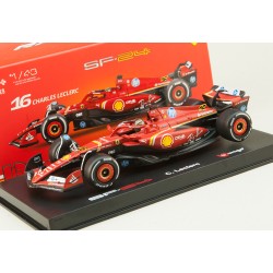 Ferrari SF24 with driver and showcase 16 Charles Leclerc F1 Winner Italie Monza 2024 Bburago BU36843-L-MONZA