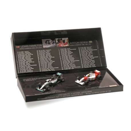Set de 2 Voitures "41ème Victoires" - Hamilton Japon 2015 - Senna Australie 1993 Minichamps 412414408
