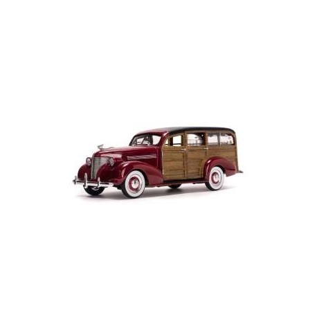 Chevrolet Woody Surf Wagon "Avec Planche de Surf" Rouge et Optique Bois 1939 Sunstar SUN6176