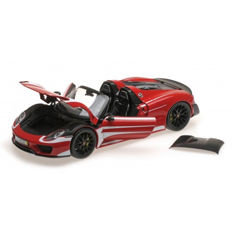 Porsche 918 Spyder 2013 Weissach Package Red with White stripes Minichamps 110062442