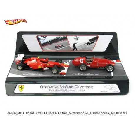 Ferrari Set 60th Years Success Ferrari 150 Italia Alonso 2011 - Ferrari 375 F1 British GP Gonzalez 1951 Hotwheels MX6666