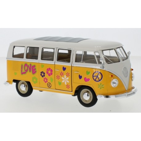VW T1 Bus Flower power 1963 Yellow White Welly WEL22095A3