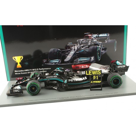 Mercedes AMG F1 W12 E Performance 44 F1 Grand Prix de Russie 100th Victory avec pitboard 2021 Lewis Hamilton Spark 18S604