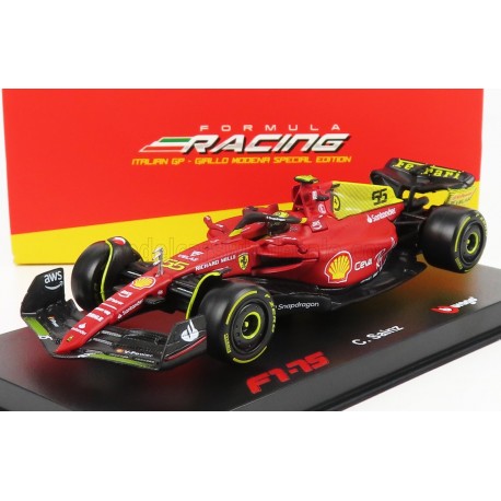 Ferrari F1-75 55 F1 Monza 2022 Carlos Sainz Jr with driver and display box Bburago BU36831SMO