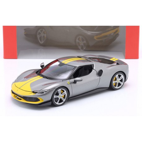 Ferrari 296 GTB Grey Met Yellow Bburago BU18-16017GREY